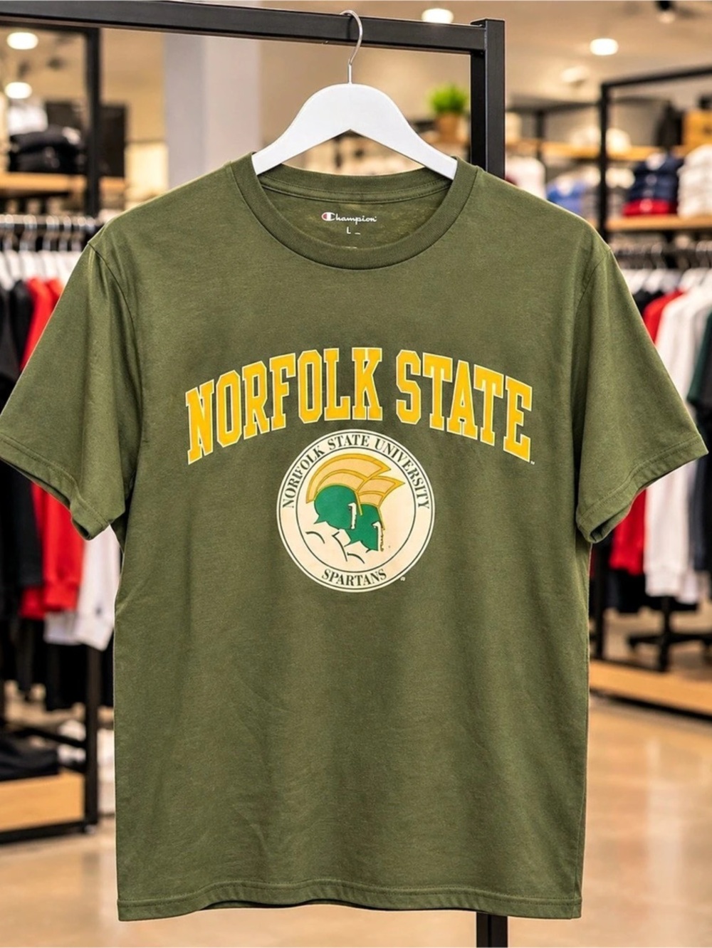 Champion Norfolk State Spartans Arch Logo T-Shirt Green Mens S NWT
